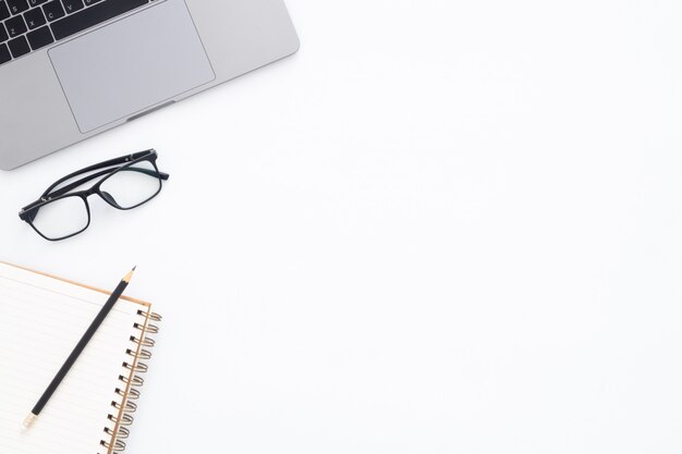 Creative flat lay photo of workspace desk