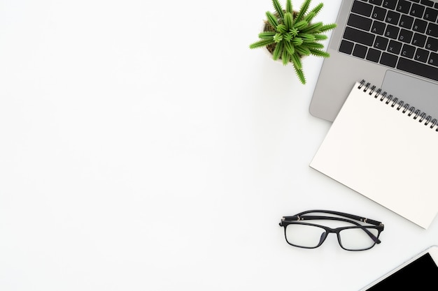 Creative flat lay photo of workspace desk