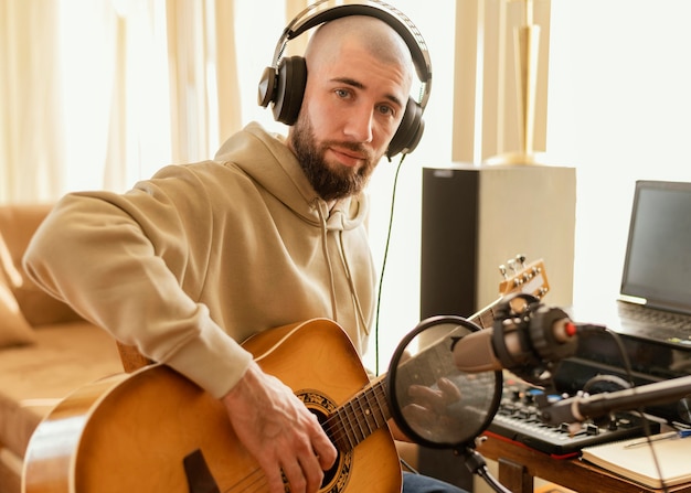 Creative person practicing a song at home