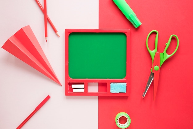 Creative workspace with green chalkboard