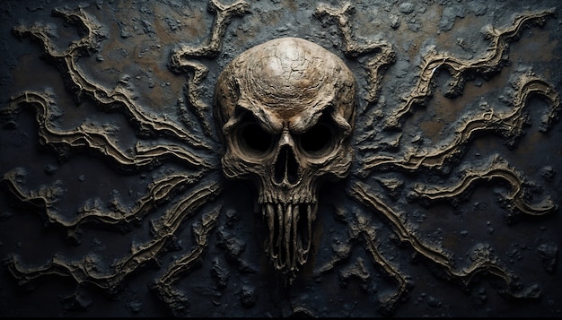 Free Photo creepy and weathered kraken skull on textured wall