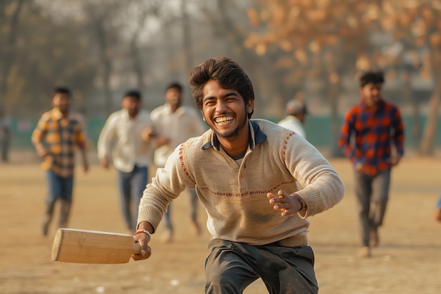 Cricket match with player