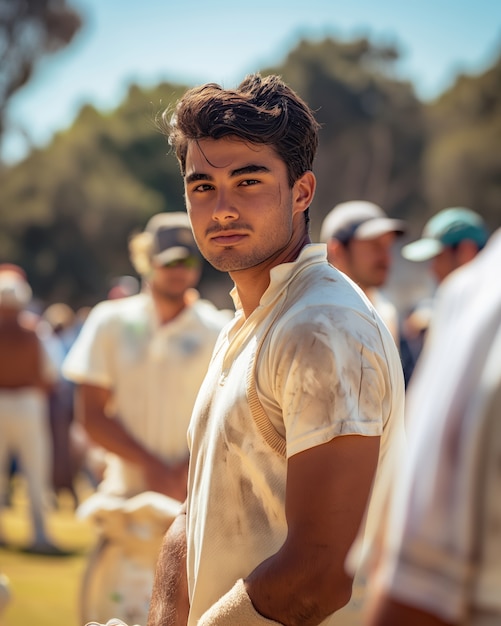 Cricket match with player