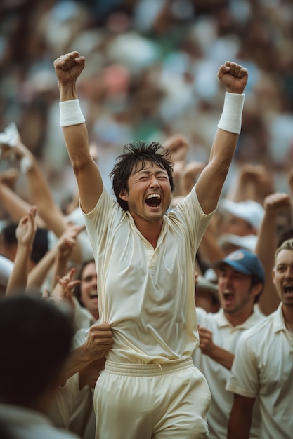 Cricket match with player