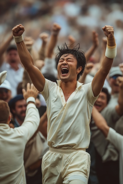 Cricket match with player