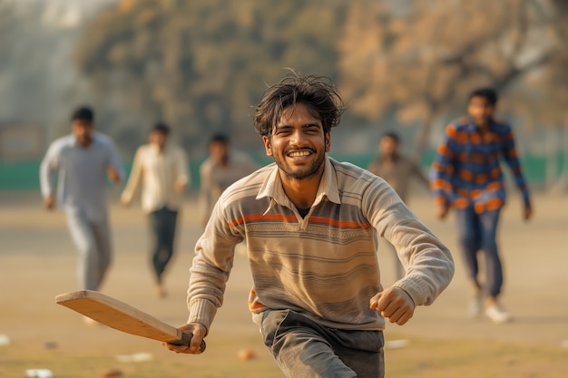 Cricket match with player