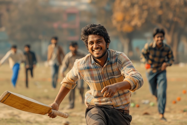 Cricket match with player