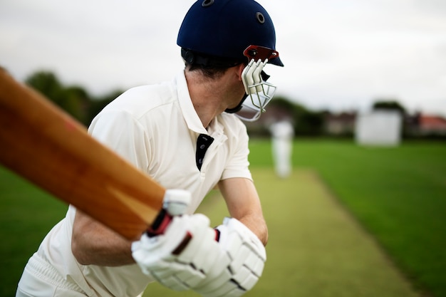 Free photo cricketer on the field in action