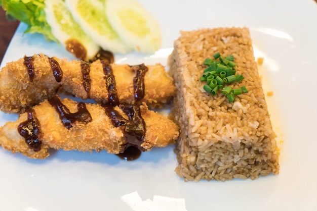 crispy fish with katsu fried rice