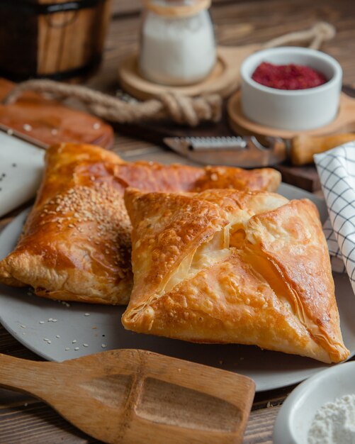 Crispy khachapuri with sesame seeds