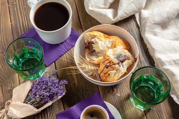 Croissants and coffee for breakfast