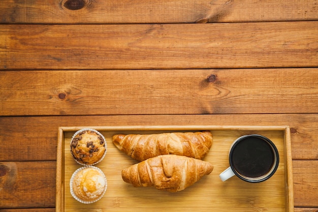 Croissants and coffee on tray