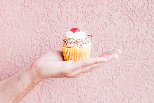 Free Photo crop hand with cupcake