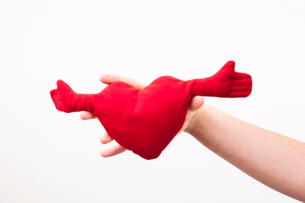 Crop hand with plush heart