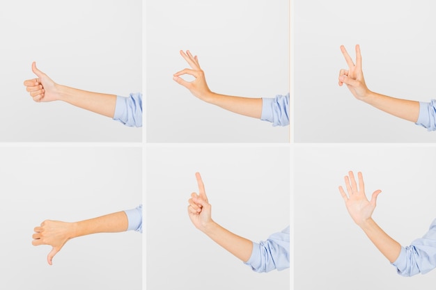 Crop hands showing gestures