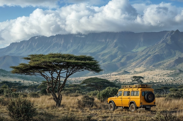 Free photo crossroad car in safari scene