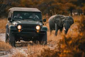 Free photo crossroad car in safari scene