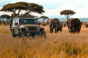 Free photo crossroad car in safari scene