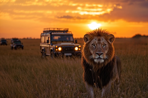 Free photo crossroad car in safari scene