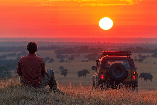 Free photo crossroad car in safari scene