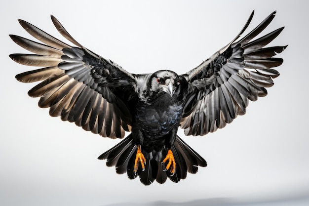 Free photo a crow flying on white background