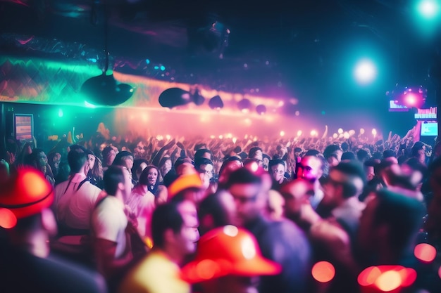 Free Photo a crowded club with people in colorful lights and one of the lights that says'club '