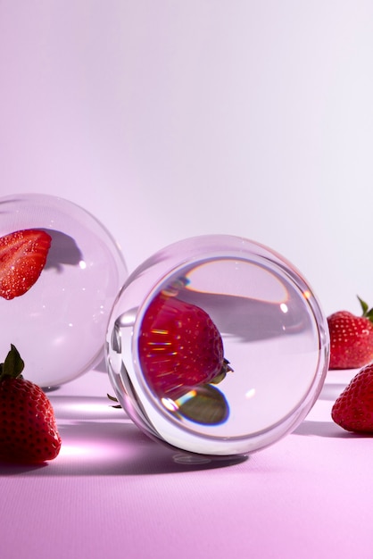 Free Photo crystal balls and fruits still life