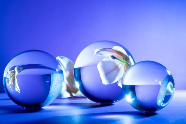 Crystal balls with blue background