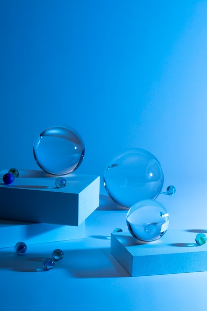 Crystal balls with blue background