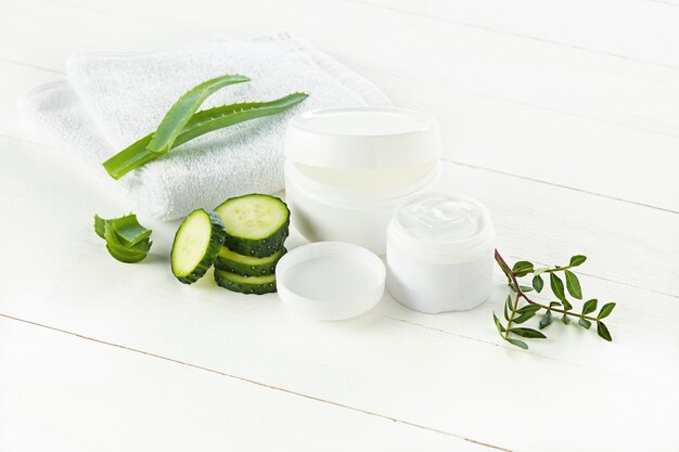 Cucumber and aloe cosmetic cream face, skin and body care hygiene moisture lotion