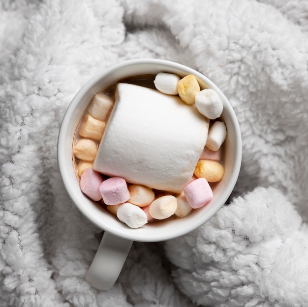 Free Photo cup of hot chocolate on cozy robe