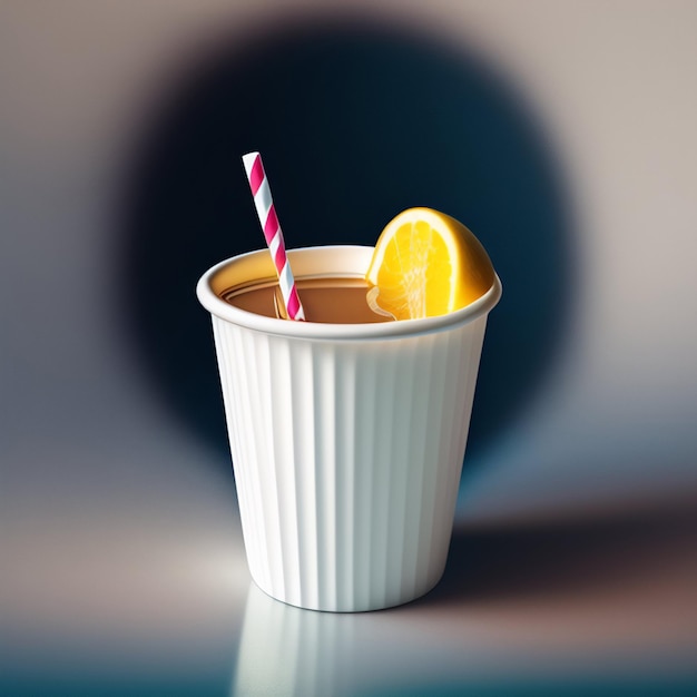 Free photo a cup of orange juice with a straw and a red and white striped straw.