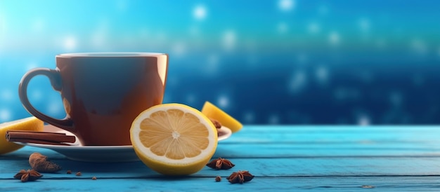 Cup of tea with a slice of lemon AI generated image