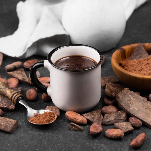 Cup with hot chocolate drink