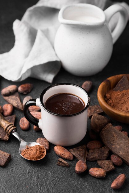 Cup with hot chocolate and milk drink