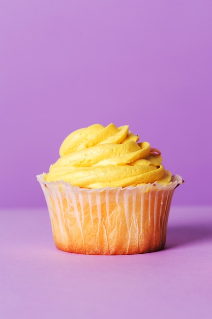 Cupcake on purple table