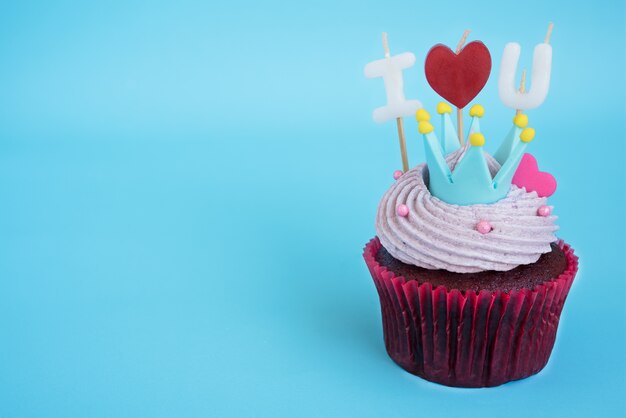 cupcake with i love you candle