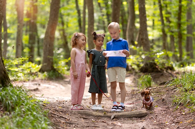 Free photo curious kids participating in a treasure hunt