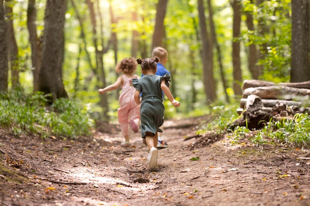 Free photo curious kids participating in a treasure hunt