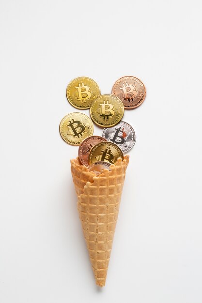 Currency ice cream with bitcoin