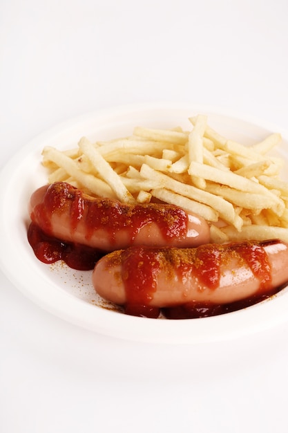 Free Photo curry wurst with sauce and french fries