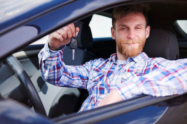 Free photo customer enjoying with his new car