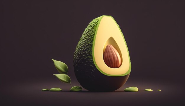 Cut avocado fruit closeup on a dark background generative AI