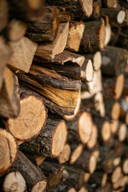 Cut firewood stuck on each other in the firewood rack