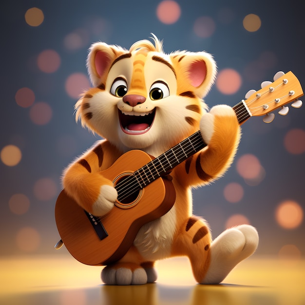 Free photo cut tiger playing the guitar