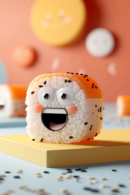 Free photo cute 3d sushi with face