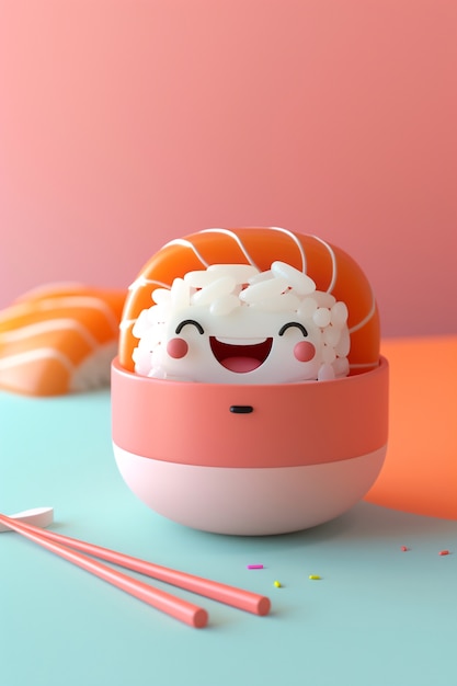 Free Photo cute 3d sushi with face