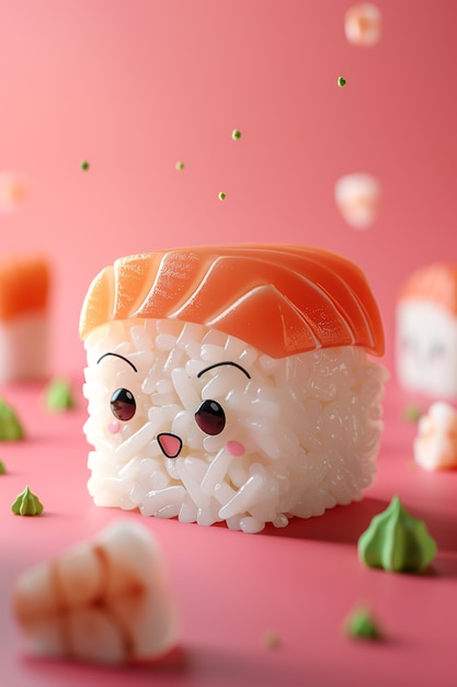 Free Photo cute 3d sushi with face