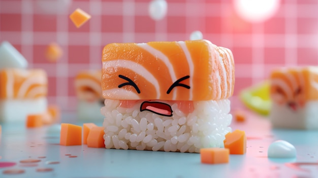 Free photo cute 3d sushi with face