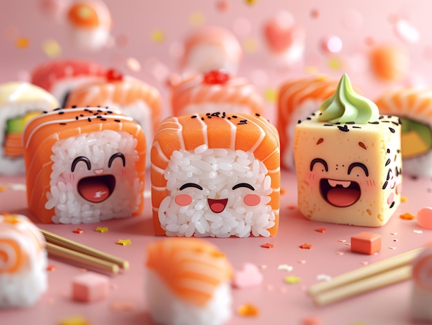 Free Photo cute 3d sushi with face